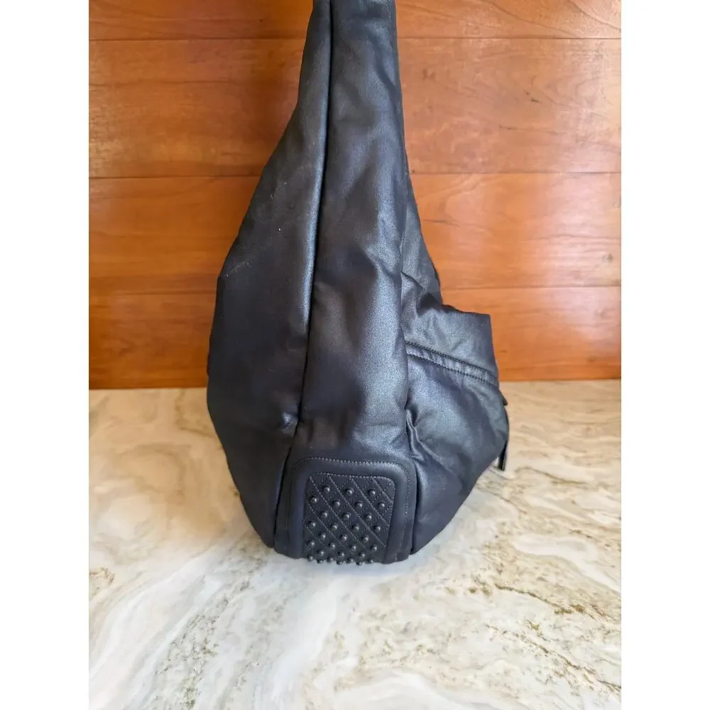 TOD'S Slouchy Puffy Nylon Hobo Bag Black